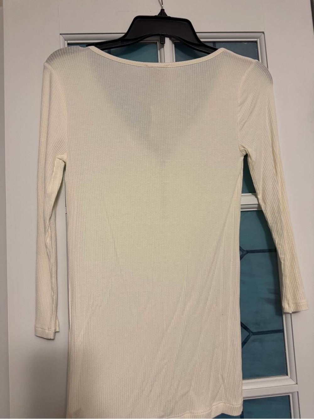 Express Cream Ribbed V-Neck Zip-Front Tunic - Picture 5 of 5
